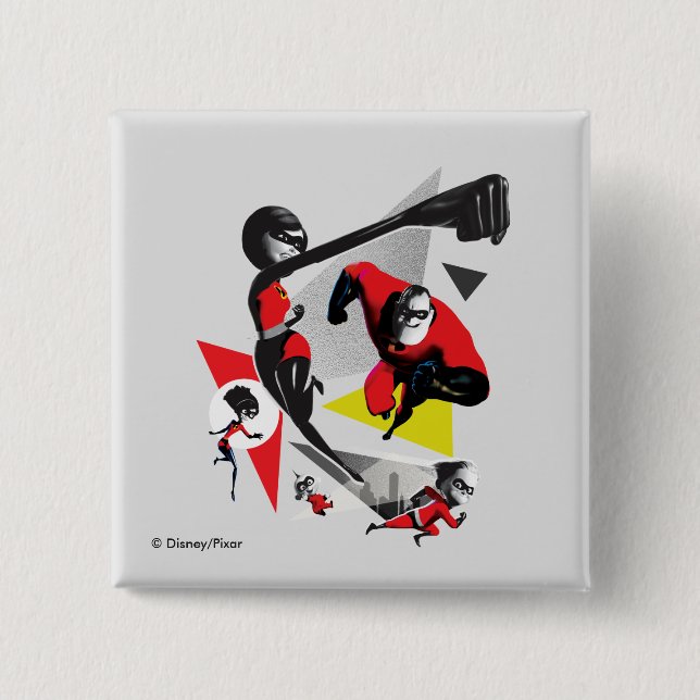 Incredibles 2 | Battling Villainy 2 Inch Square Button (Front)