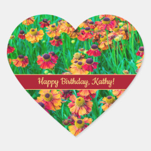 Incredibly Cheery Red and Yellow Helenium Heart Sticker