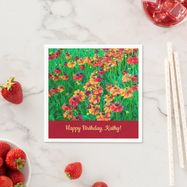 Incredibly Cheery Red and Yellow Helenium Napkin (Insitu)