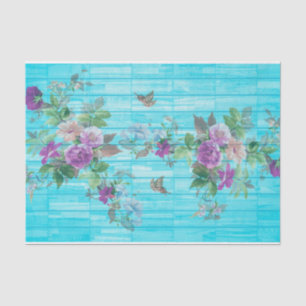Incredibly Striking Turquoise Background Flowers Tissue Paper