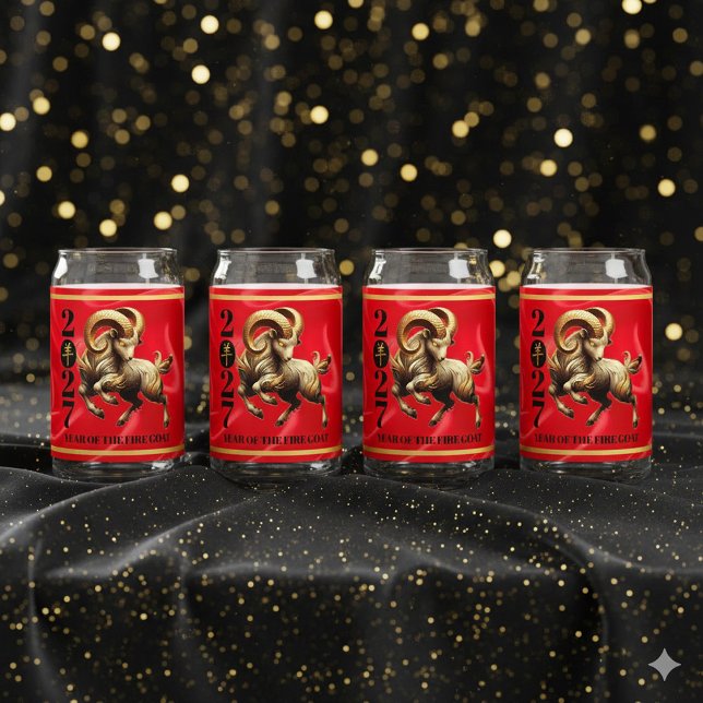 Incroyable Or Rouge Chinois Année du Feu Mouton 20 (Stunning Red & Gold Chinese Year of the Fire Goat 2027 Quartet of Can Glasses Cover Photo)