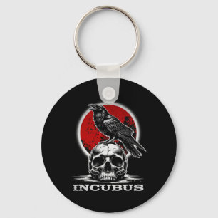 Incubus Skull With Moon And Crow Gothic Halloween  Keychain