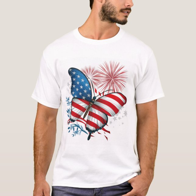  Independence 4th of July Red,White,Blue Butterfly T-Shirt (Front)