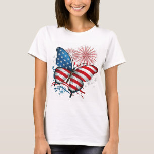 Independence 4th of July Red,White,Blue Butterfly T-Shirt