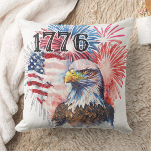 Independence Day 1776 American Flag and Eagle Throw Pillow