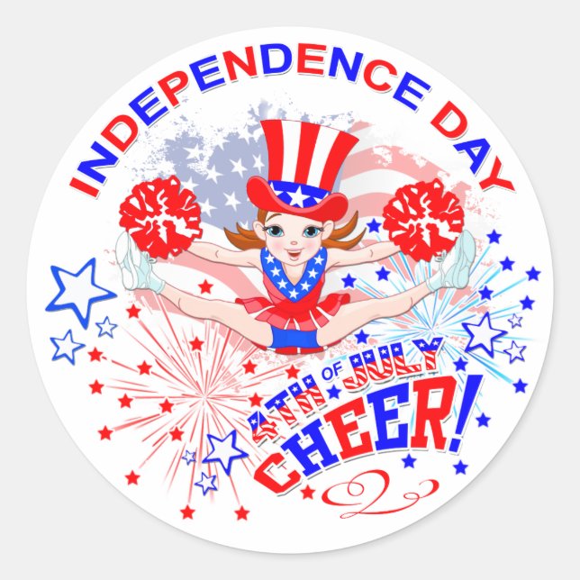Independence Day, 4th July, Cheer Classic Round Sticker (Front)