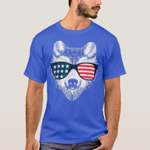 Independence Day 4th of July American Flag Fo Wolf T-Shirt