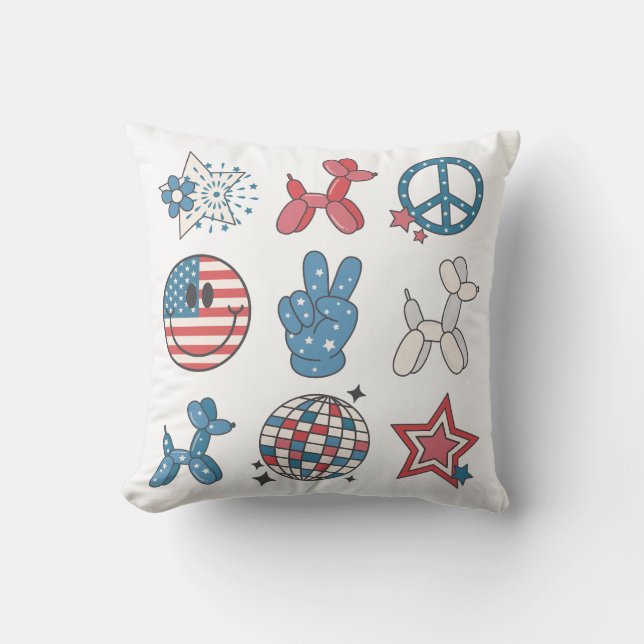 Independence Day 4th Of July Groovy Throw Pillow (Front)