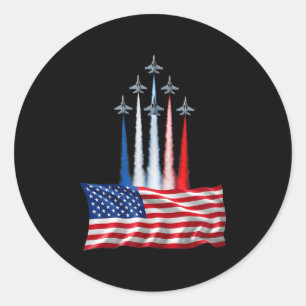 Independence day american flag jet planes red whit classic round sticker