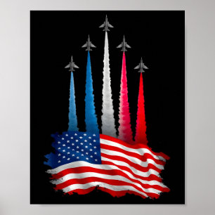 Independence Day American Flag Jet Planes Red Whit Poster