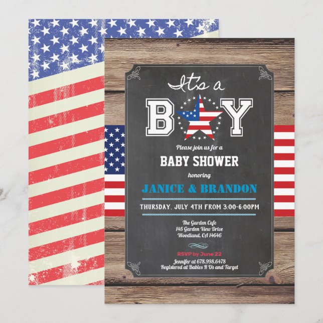 Independence Day baby boy shower chalkboard Invitation (Front/Back)