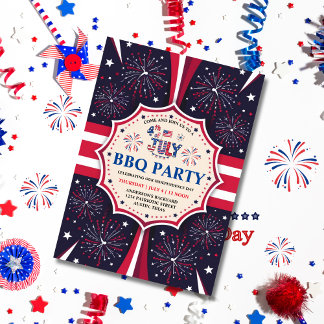 Independence Day BBQ 4th of July Fireworks Party  Invitation