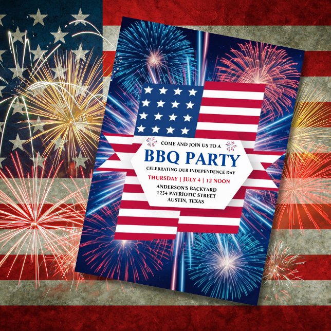 Independence Day BBQ 4th of July Fireworks Party  Invitation (4th of July BBQ party Invitation)