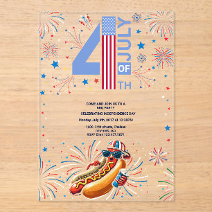 Independence Day BBQ Party Fireworks 4th of July  Acrylic Invitations