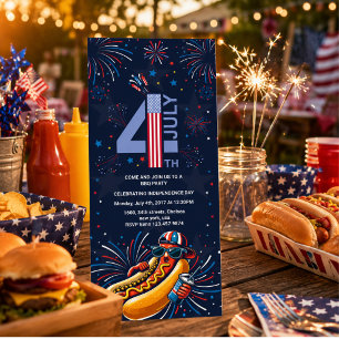 independence day BBQ party fireworks 4th of July Invitation