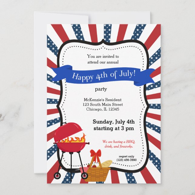 Independence day BBQ party Invitation (Front)