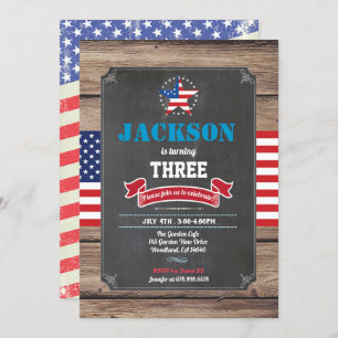 Independence Day boy 3rd birthday (any age) kid Invitation