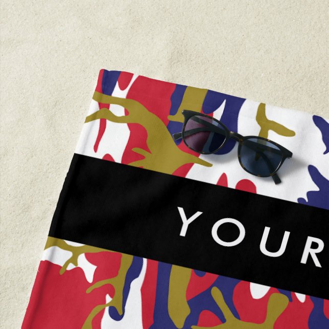 Independence day Camouflage Your name Personalize Beach Towel (In Situ)
