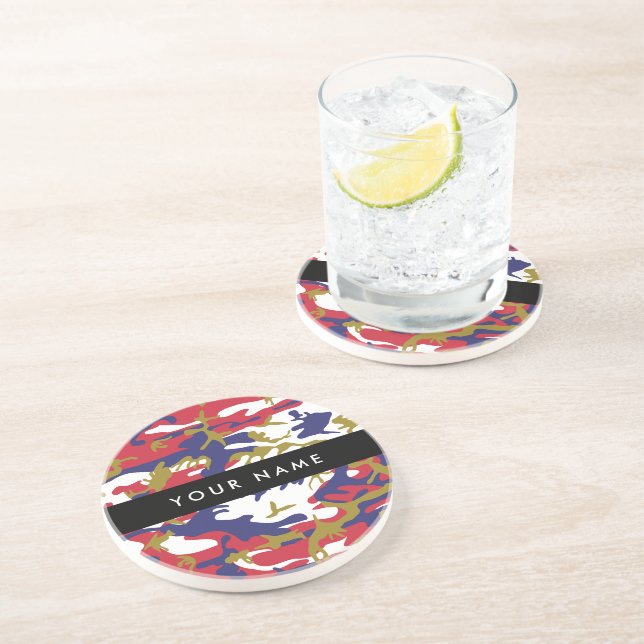 Independence day Camouflage Your name Personalize Coaster (Side)