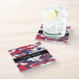 Independence day Camouflage Your name Personalize Glass Coaster