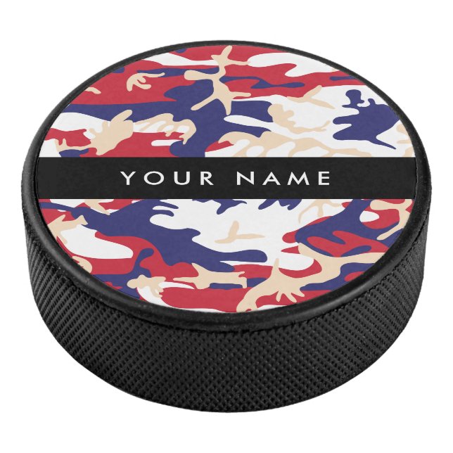 Independence day Camouflage Your name Personalize Hockey Puck (3/4)