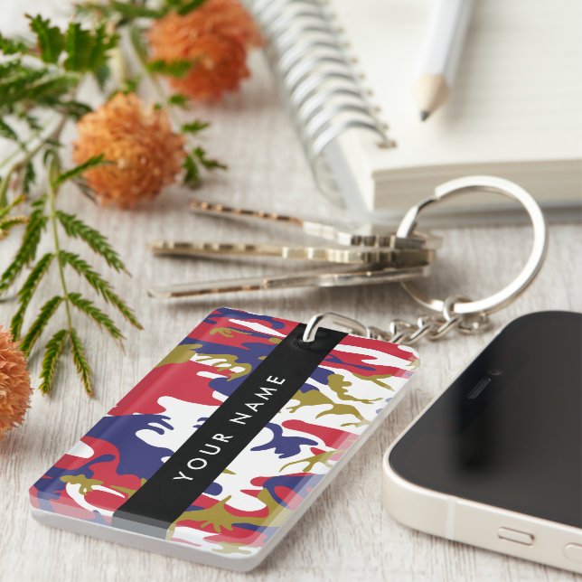 Independence day Camouflage Your name Personalize Keychain (Front Right)
