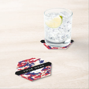 Independence day Camouflage Your name Personalize Paper Coaster