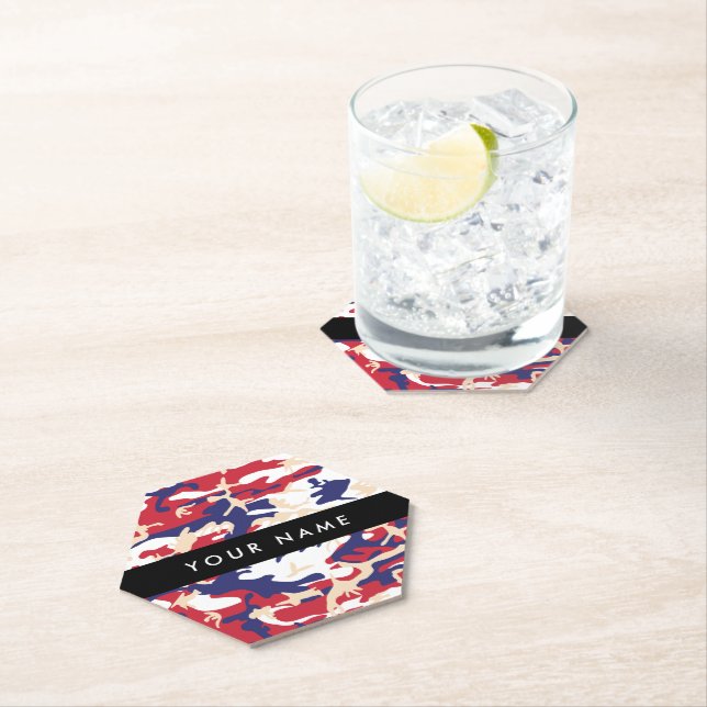 Independence day Camouflage Your name Personalize Paper Coaster (Insitu)