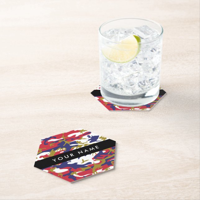 Independence day Camouflage Your name Personalize Paper Coaster (Insitu)