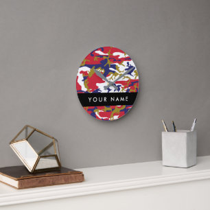 Independence day Camouflage Your name Personalize Round Clock