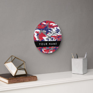Independence day Camouflage Your name Personalize Round Clock