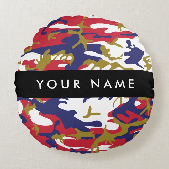 Independence day Camouflage Your name Personalize Round Pillow (Front)