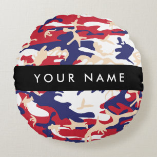 Independence day Camouflage Your name Personalize Round Pillow