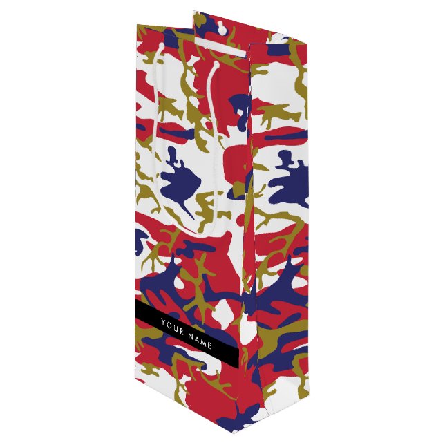 Independence day Camouflage Your name Personalize Wine Gift Bag (Front Angled)