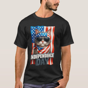 Independence Day Cat In Sunglass Usa Flag Bandana T-Shirt