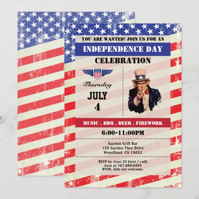Independence Day celebration invite. 4th of July Invitation (Front/Back)
