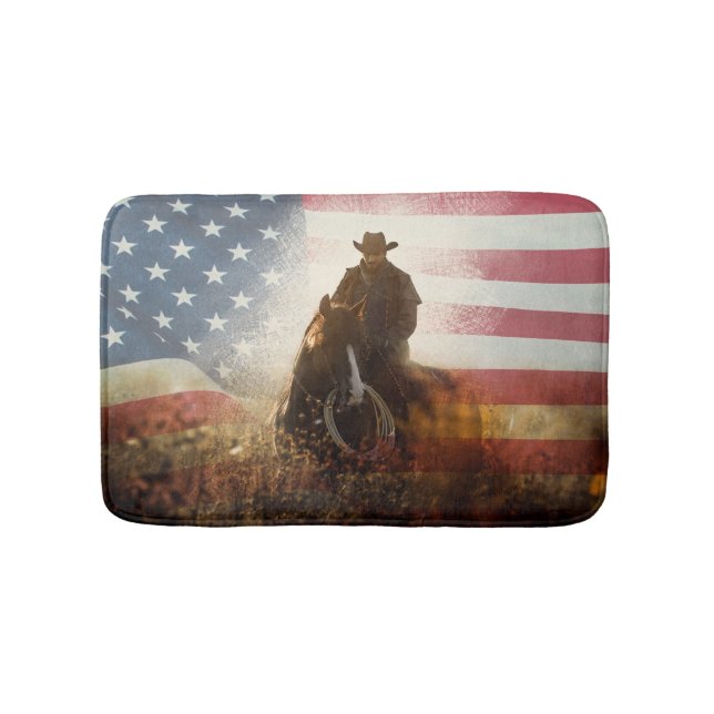 Independence Day cowboy image. Bath Mat (Front)