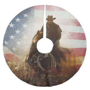 Independence Day cowboy image. Brushed Polyester Tree Skirt