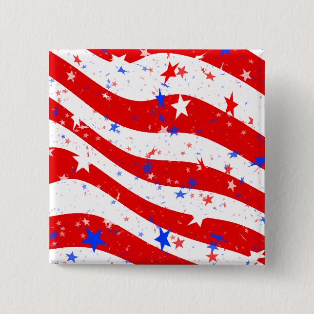 Independence Day Curved Stars and Stripes 2 Inch Square Button (Front)