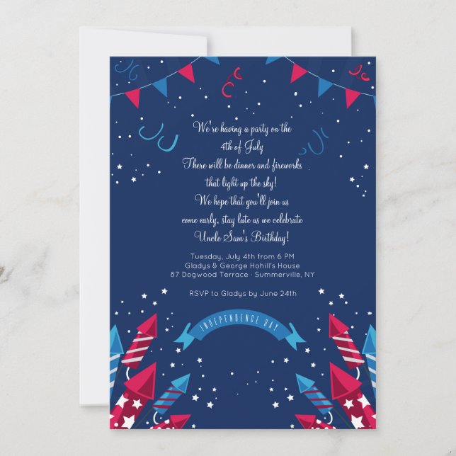 Independence Day Fireworks Invitation (Front)