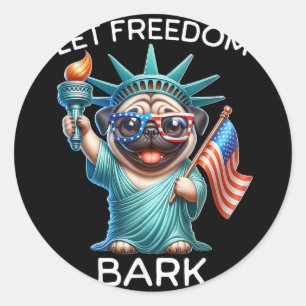 Independence Day Freedom Bark Pug Classic Round Sticker