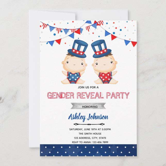 Independence day gender reveal party invitation (Front)