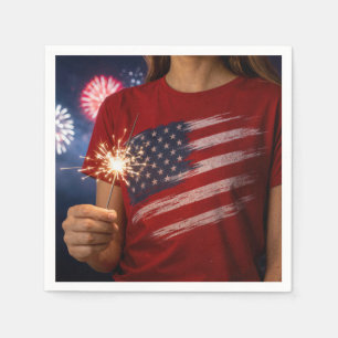 Independence Day Girl Holding a Sparkler Napkin