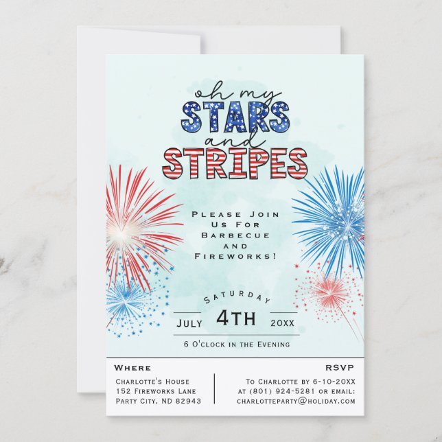 Independence Day July 4th Fireworks Party Invitation (Front)