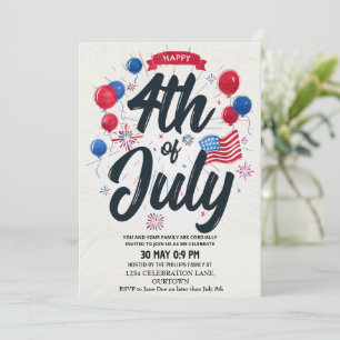  Independence Day July 4th Patriotic Invitation