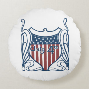 Independence Day July 4th Vintage Shield w/Stars Round Pillow