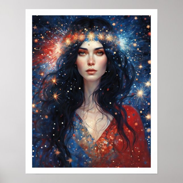 Independence Day July Woman Fireworks Art Deco Poster (Front)