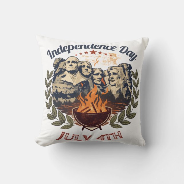 Independence Day Mount Rushmore July 4th Throw Pillow (Front)