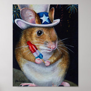 Independence Day Mouse No. 2 Watercolor Art 8x10 Poster