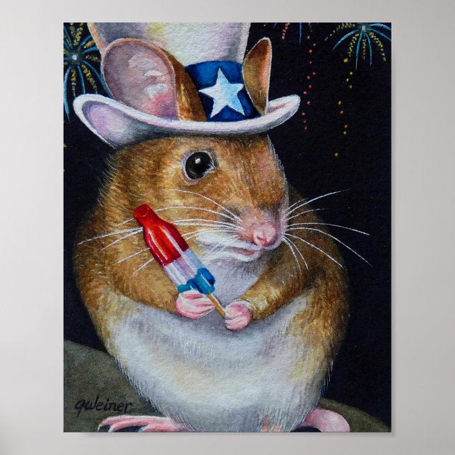 Independence Day Mouse No. 2 Watercolor Art 8x10 Poster (Front)